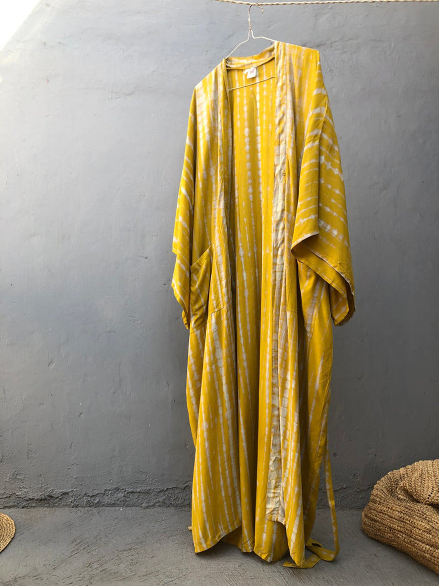 Women Beach Print Lace-Up Loose Pockets Cover-Up