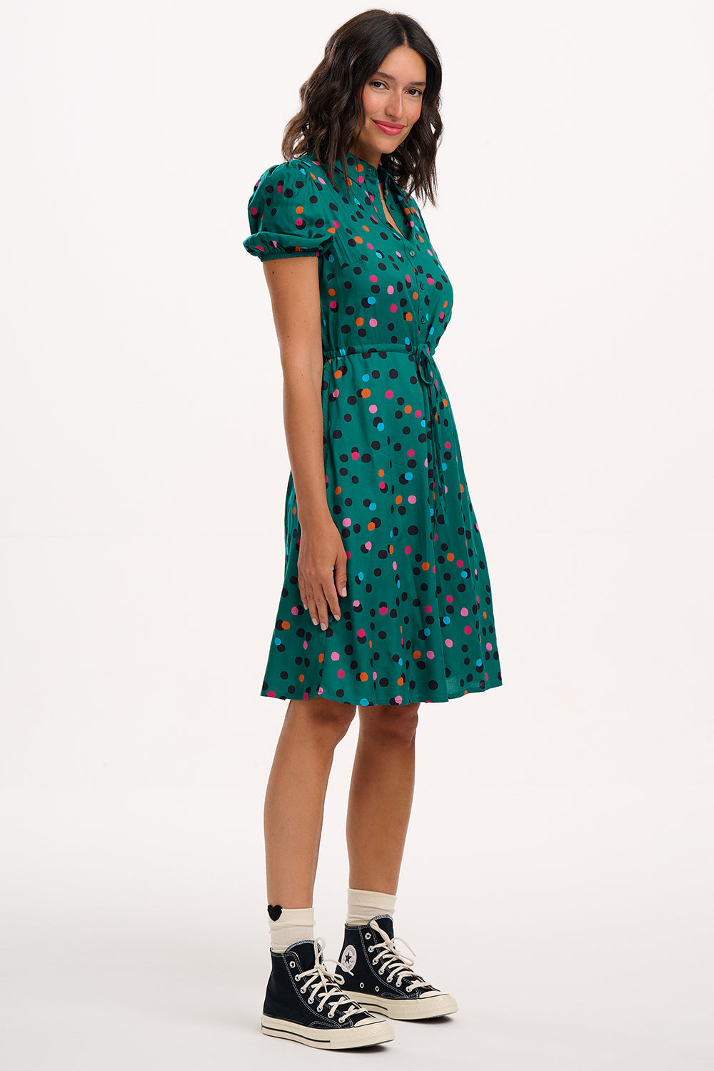 Salma Shirt Dress - Green, Rainbow Dappled Spot