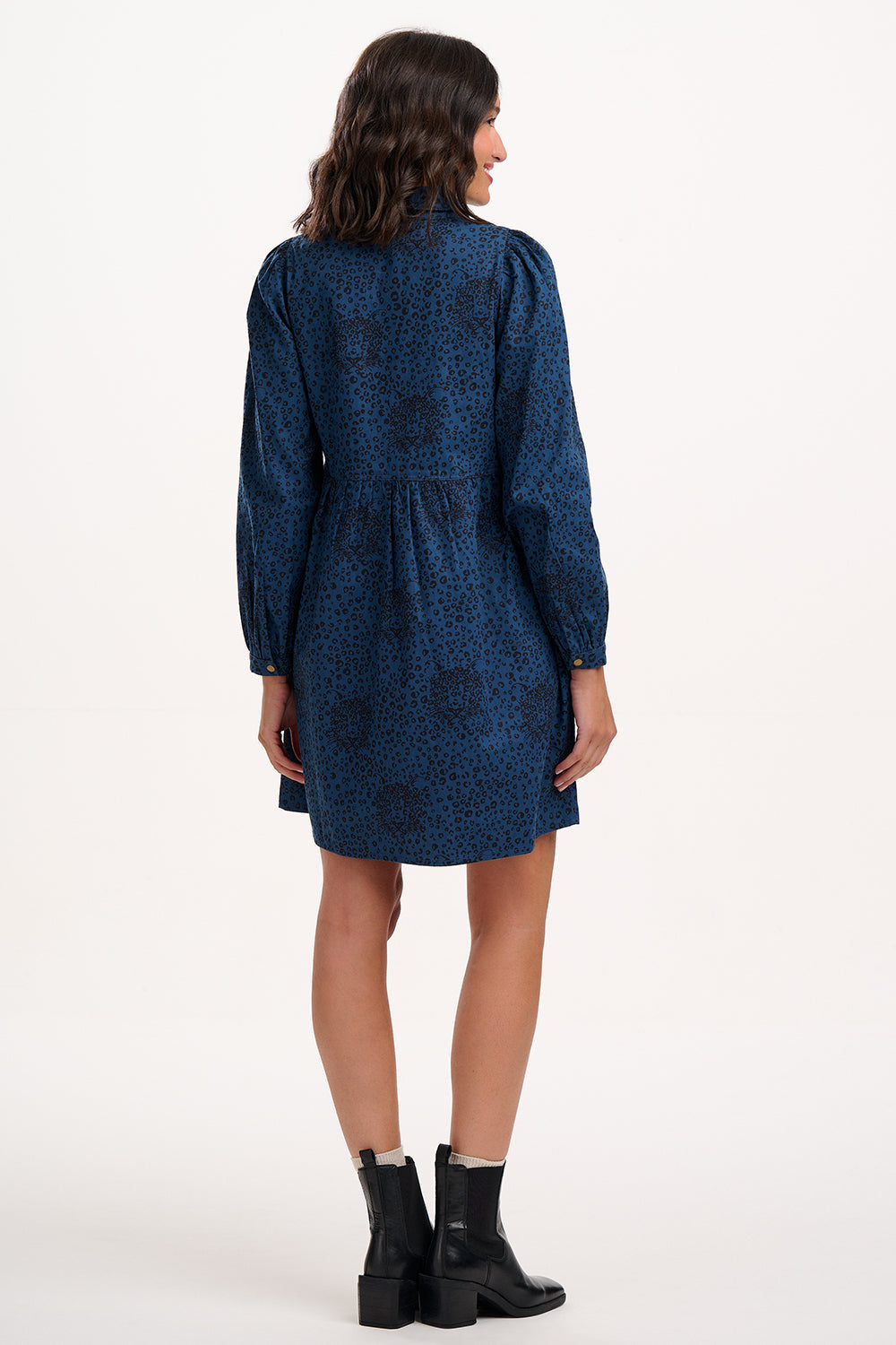 Karen Mini Smock Dress - Petrol Navy, Hidden Leopard