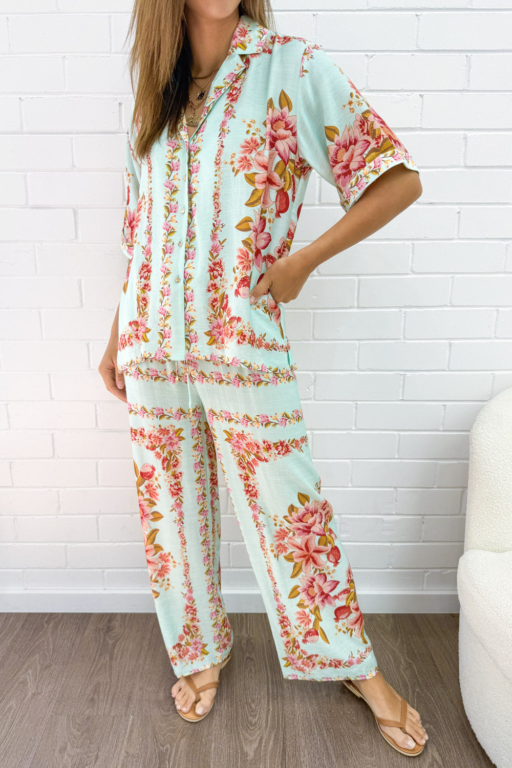 Marbella Tile Shirt - Blue Blush Floral