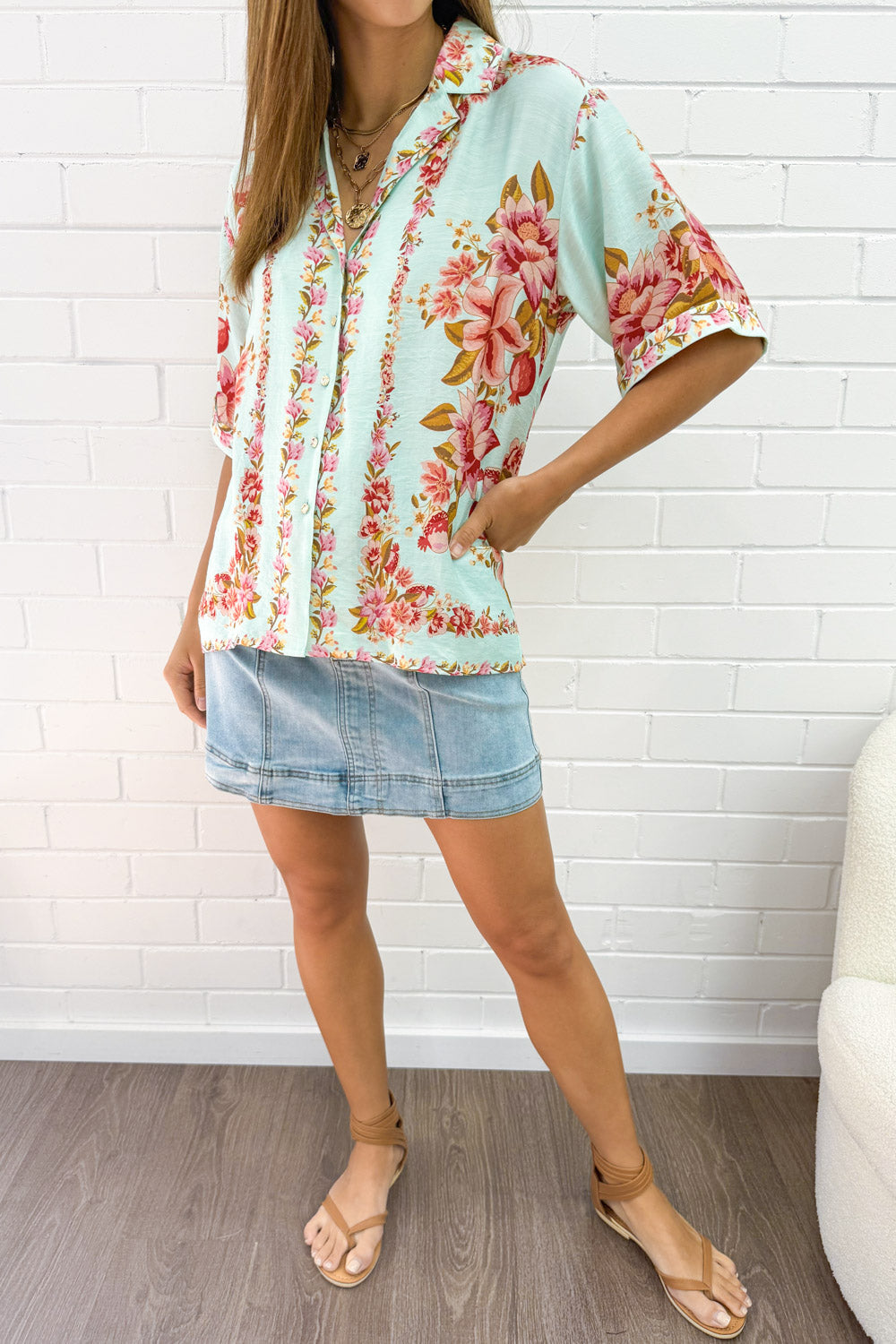 Marbella Tile Shirt - Blue Blush Floral