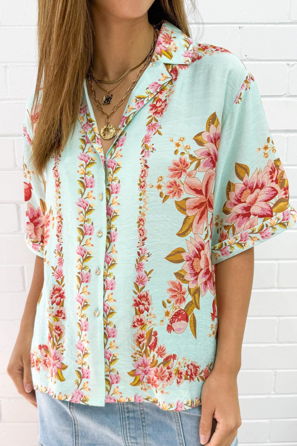 Marbella Tile Shirt - Blue Blush Floral
