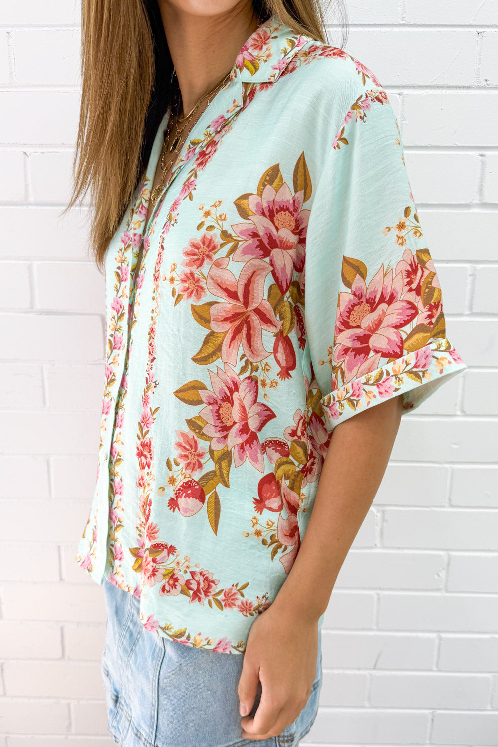 Marbella Tile Shirt - Blue Blush Floral