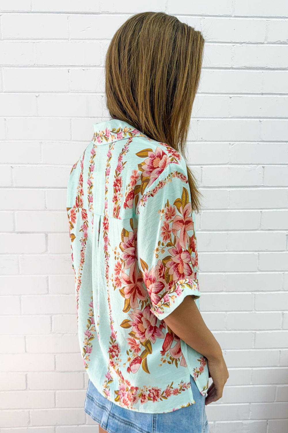 Marbella Tile Shirt - Blue Blush Floral