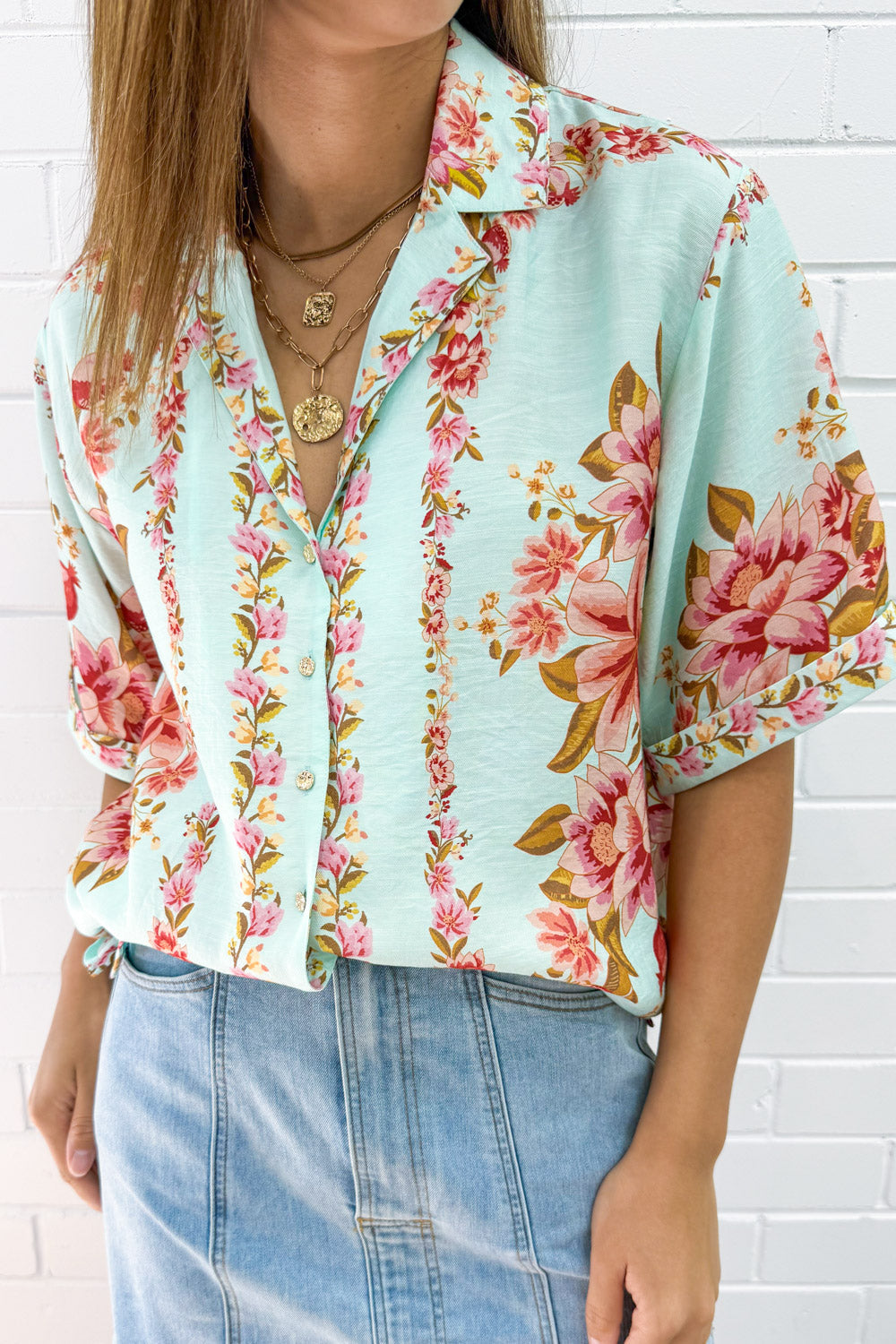 Marbella Tile Shirt - Blue Blush Floral