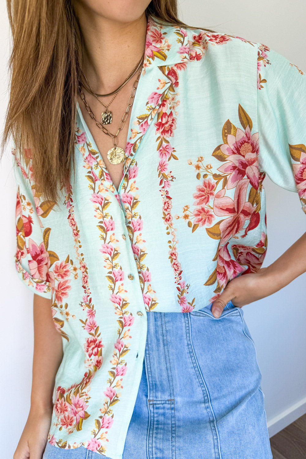 Marbella Tile Shirt - Blue Blush Floral