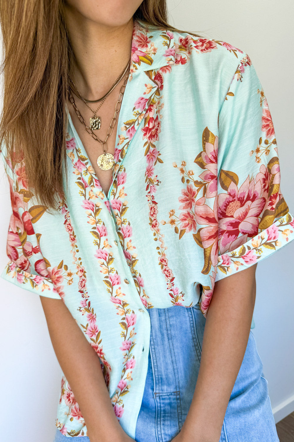 Marbella Tile Shirt - Blue Blush Floral