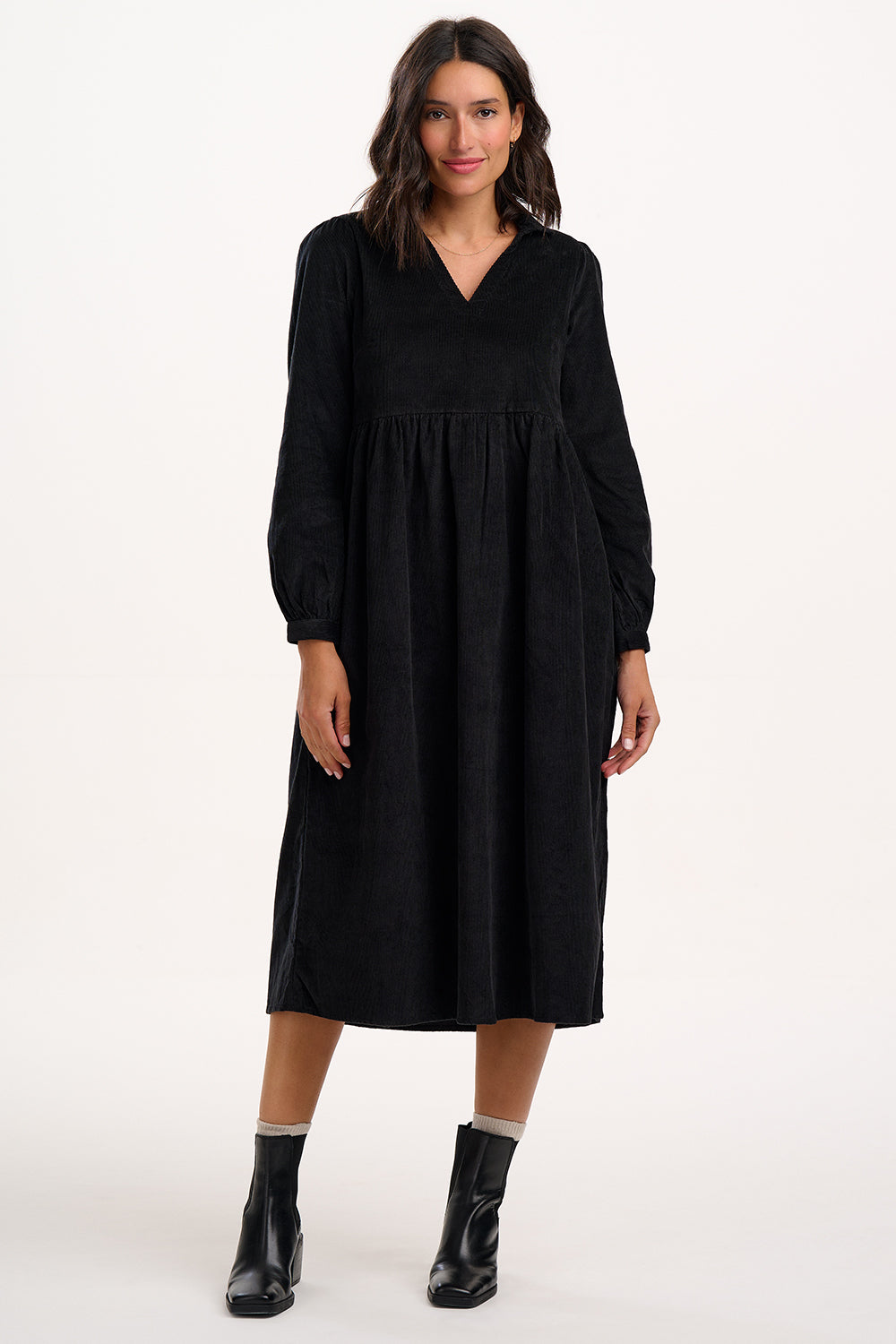 Adrianna Midi Smock Dress - Black Cord