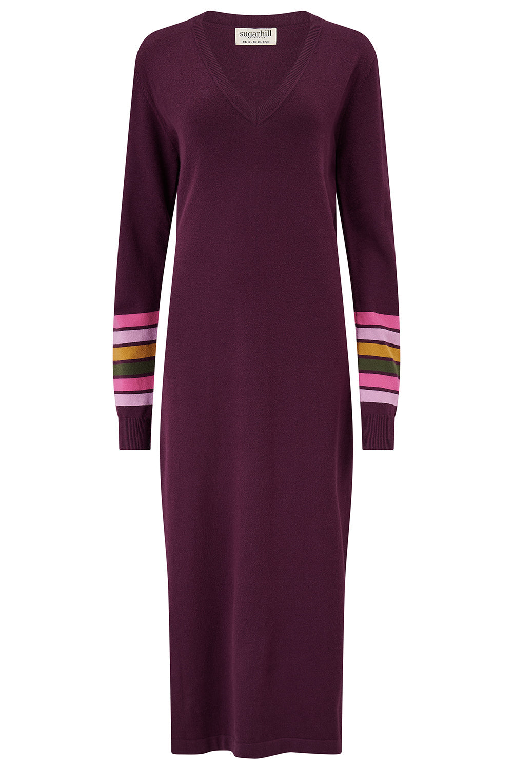 Dania Knit Midi Dress - Burgundy, Sleeve Stripes