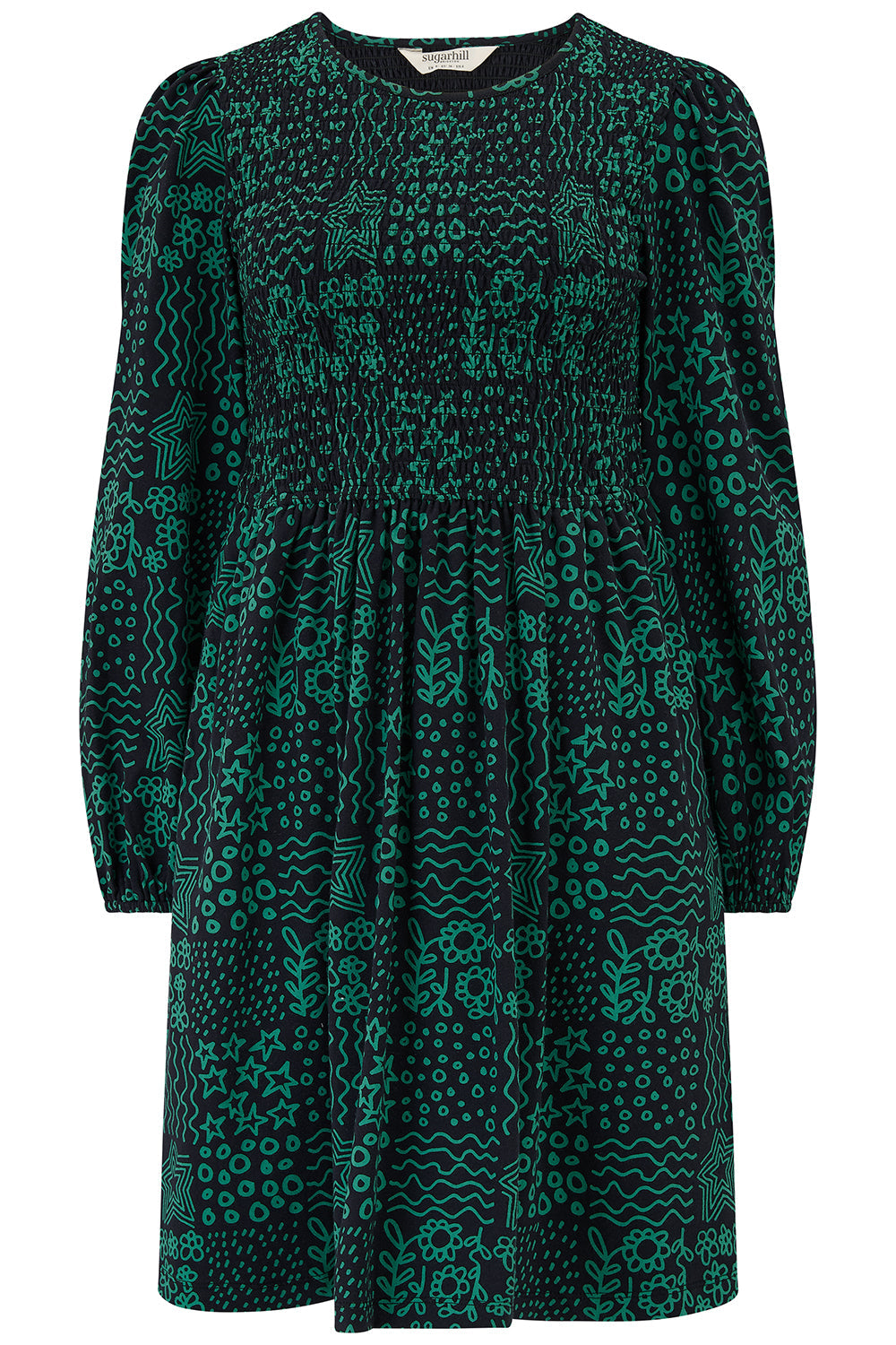 Dee Dee Jersey Shirred Mini Dress - Black/Green, Doodle Checkerboard