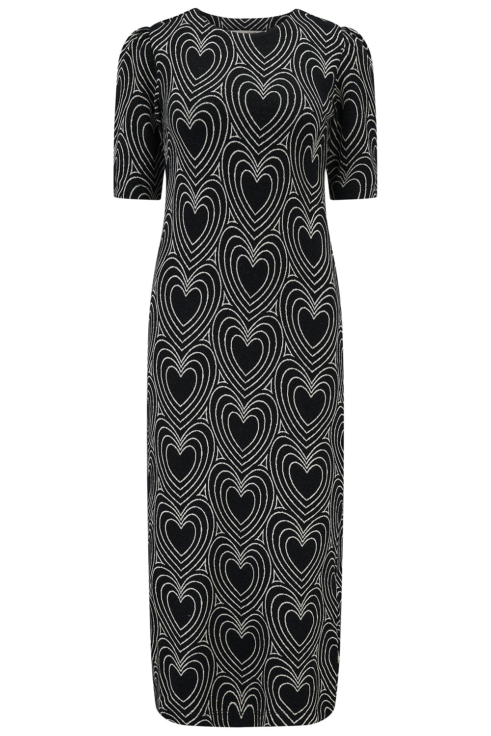 Hatsy Jersey Jacquard Midi Dress - Black/Off White, Heart Explosion