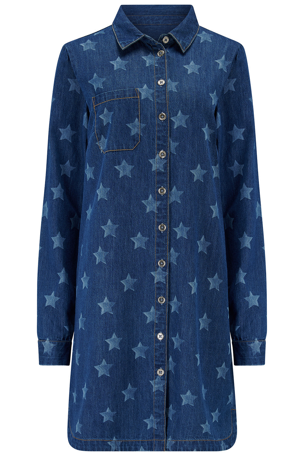 Ilsa Mini Shirt Dress - Mid Blue Denim, Bleached Stars