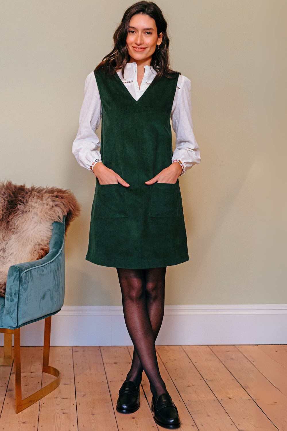 Kacy Tunic Dress - Green Cord