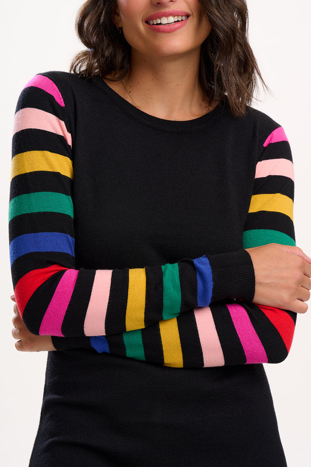 Liselle Knit Midi Dress - Black, Rainbow Sleeves
