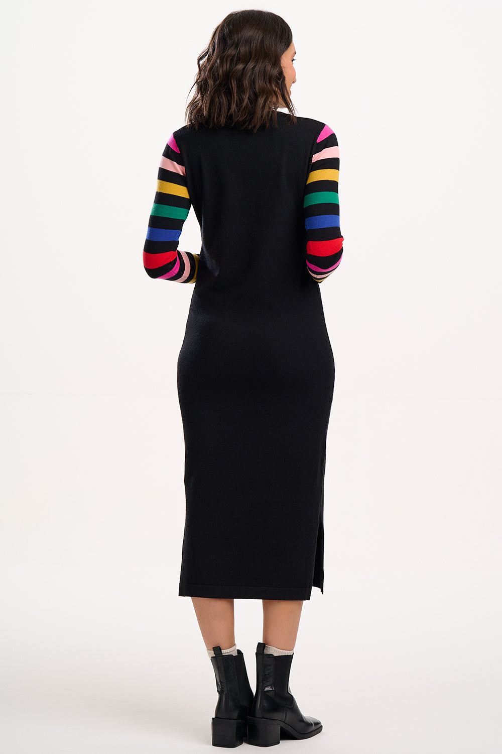 Liselle Knit Midi Dress - Black, Rainbow Sleeves