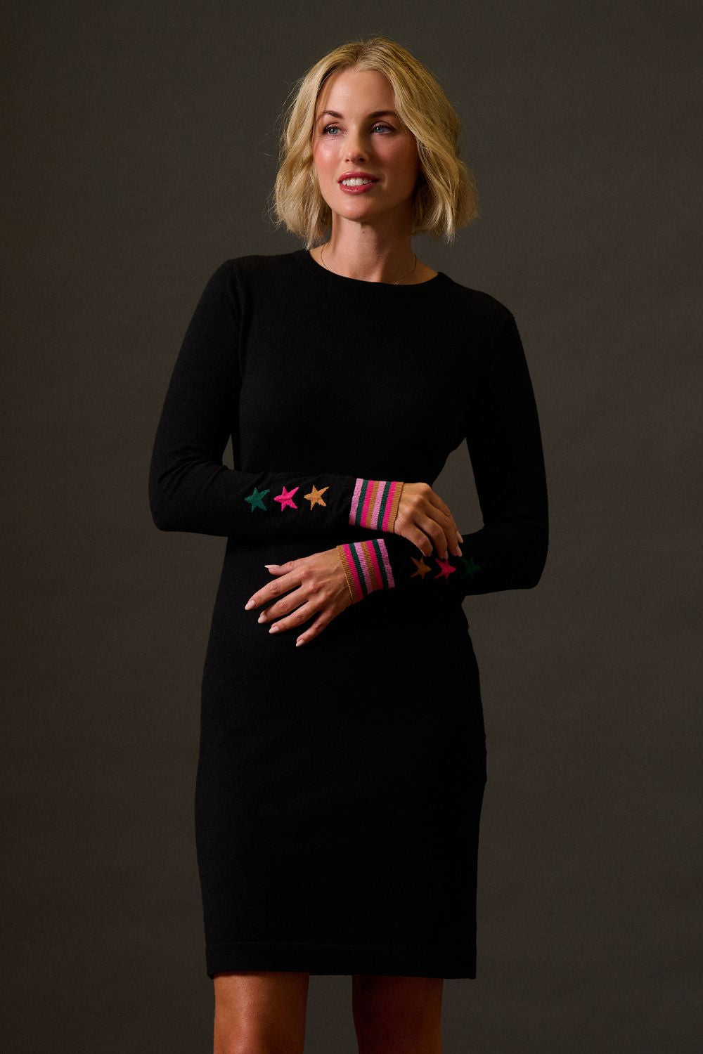 Malia Knit Dress - Black, Star Cuffs
