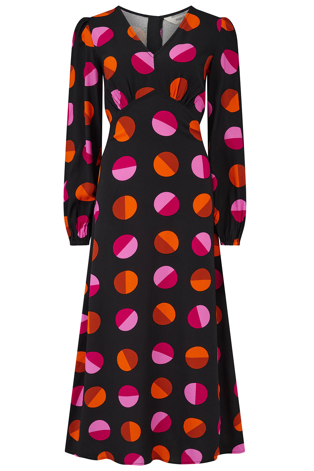 Marcie Midi Dress - Black, Split Polka