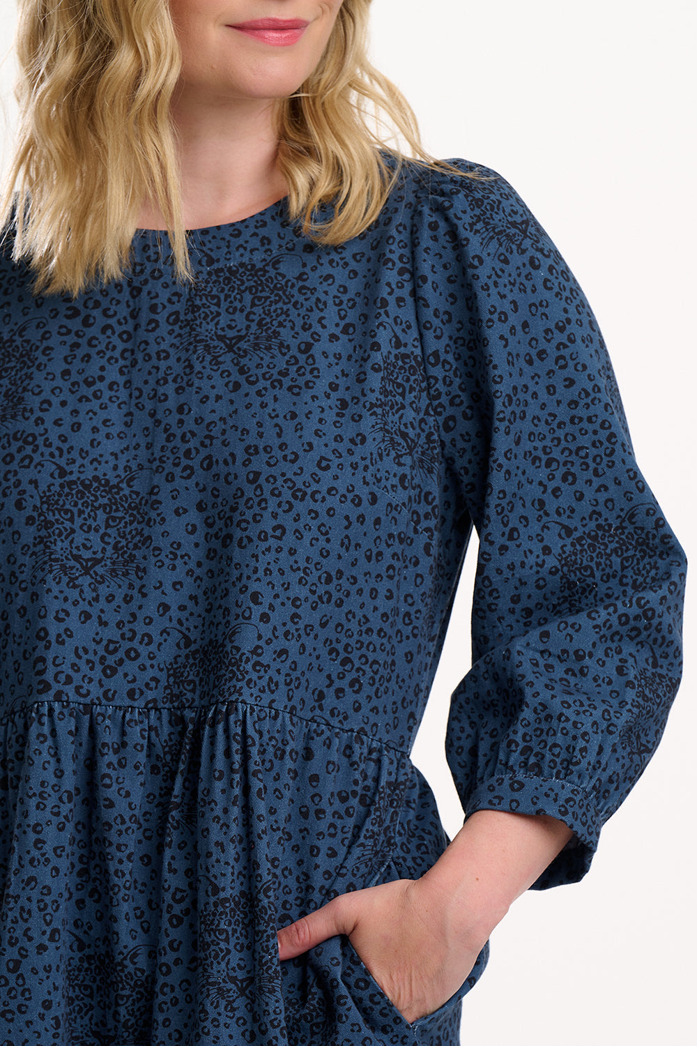 Maria Midi Smock Dress - Petrol Navy, Hidden Leopard
