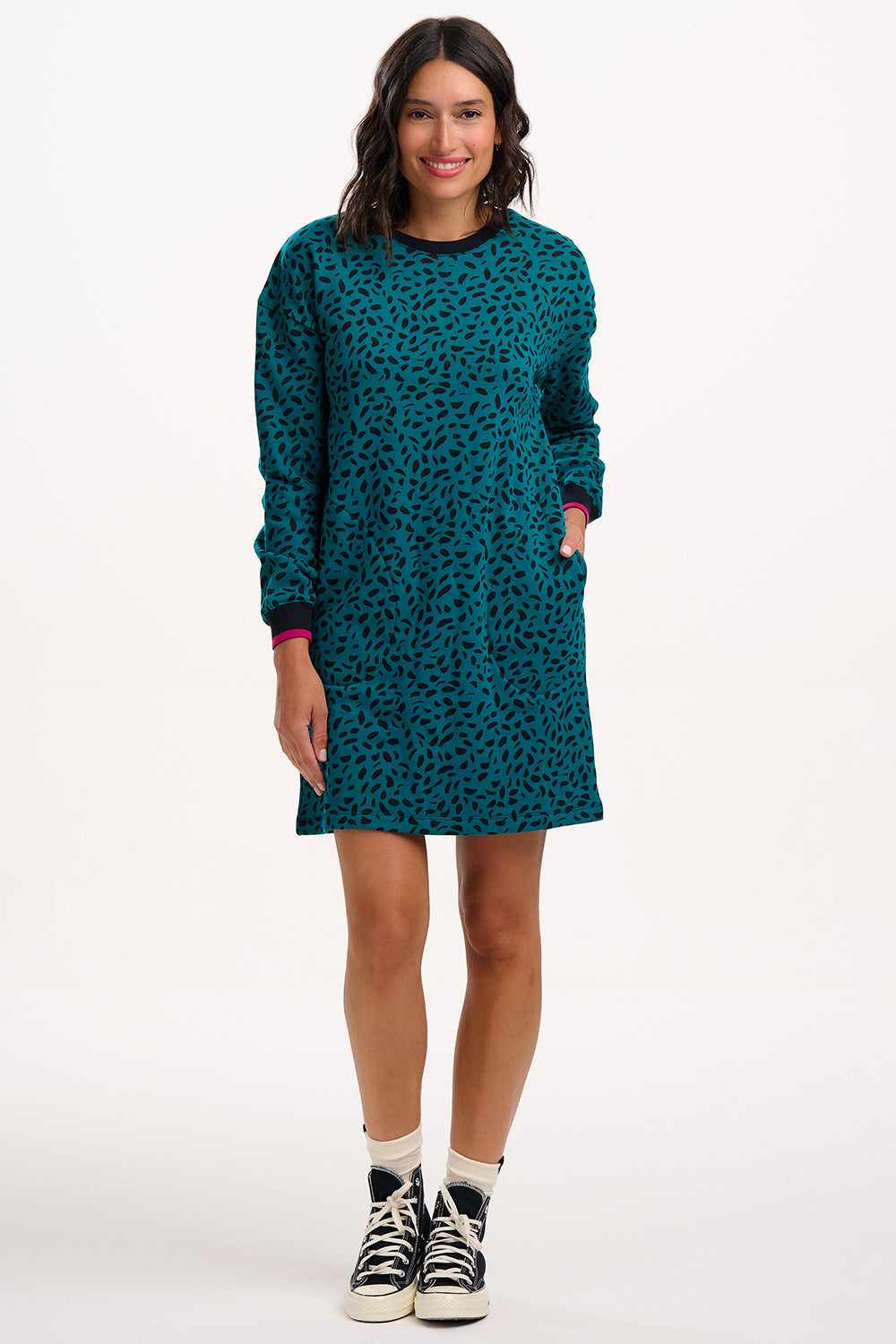 Marta Sweatshirt Dress - Green, Painterly Animal