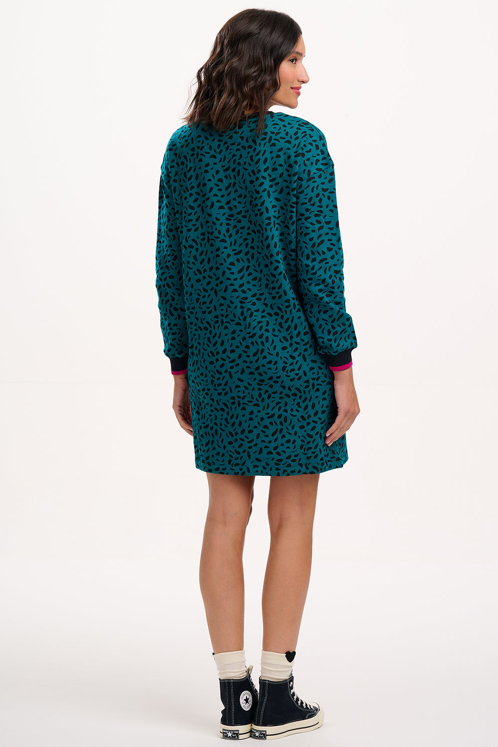 Marta Sweatshirt Dress - Green, Painterly Animal