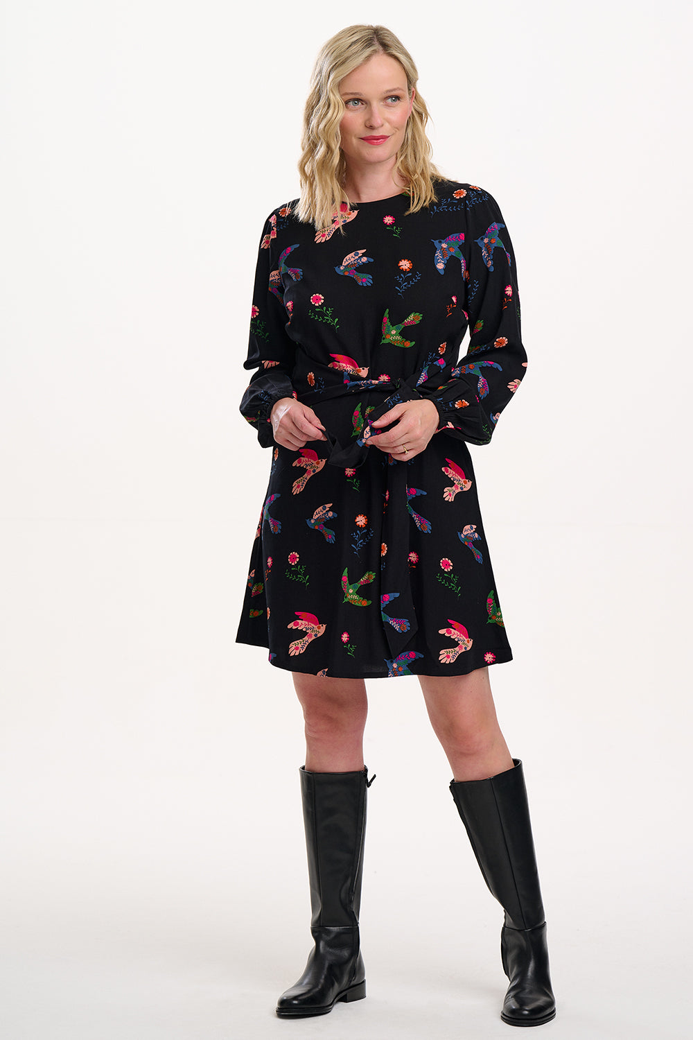 Oksana Mini Dress - Black, Rainbow Folk Bird