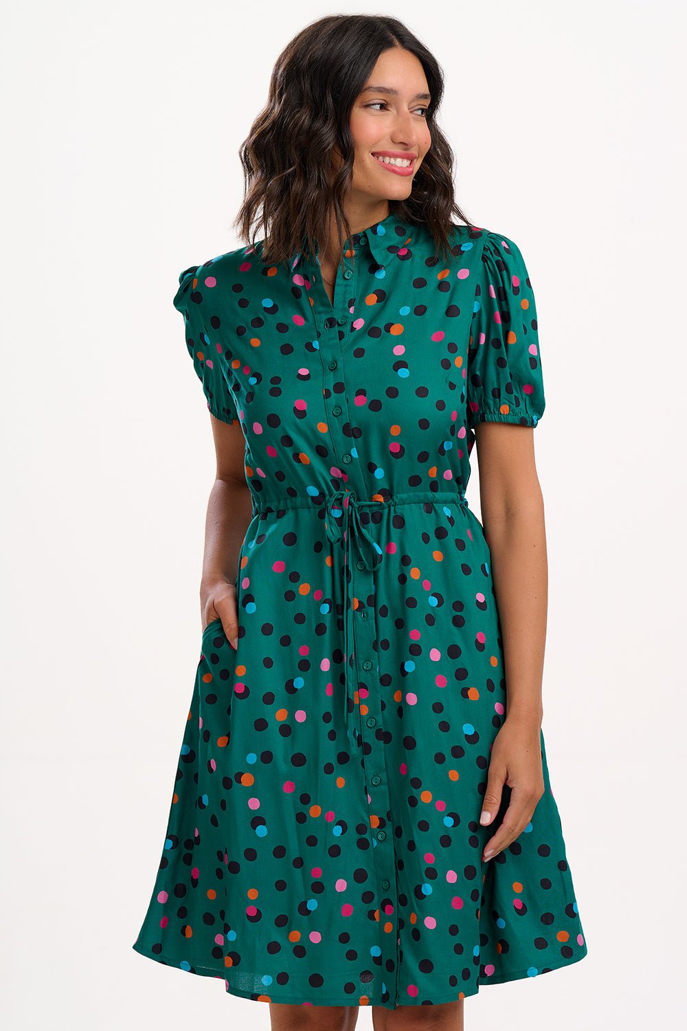 Salma Shirt Dress - Green, Rainbow Dappled Spot