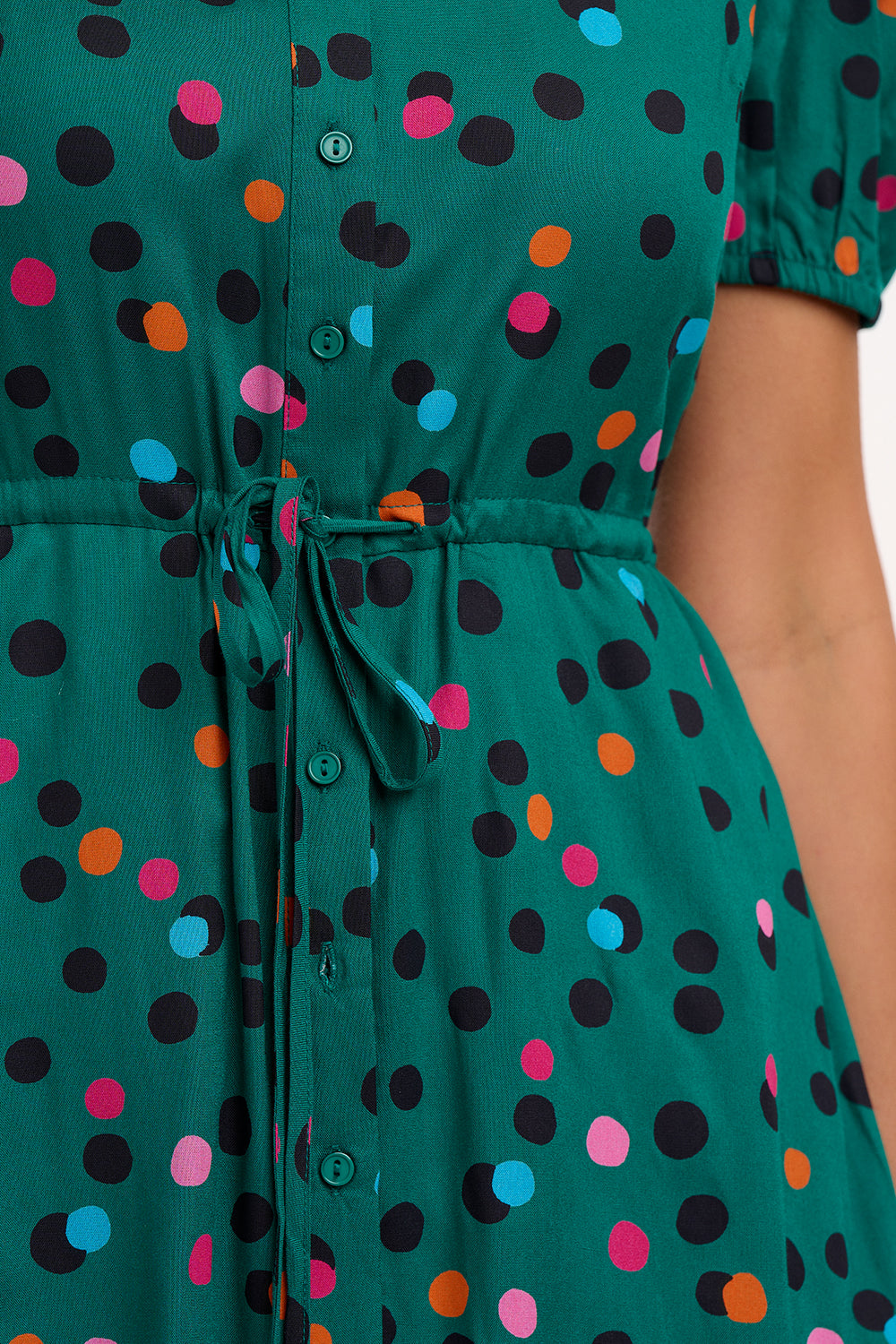 Salma Shirt Dress - Green, Rainbow Dappled Spot