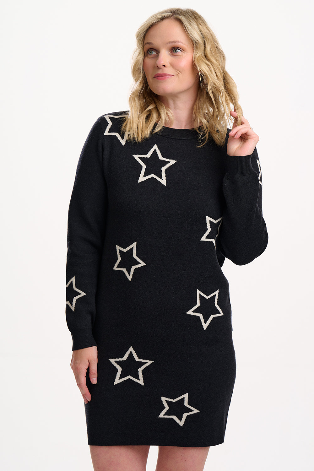 Verity Knit Dress - Black, Scattered Stars
