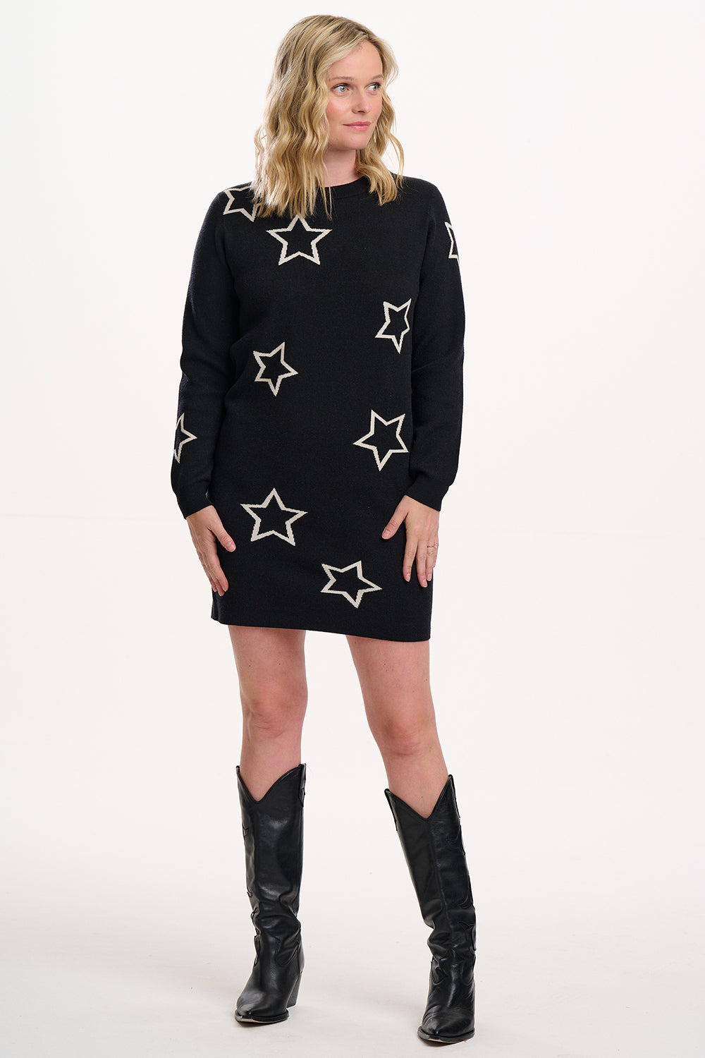 Verity Knit Dress - Black, Scattered Stars